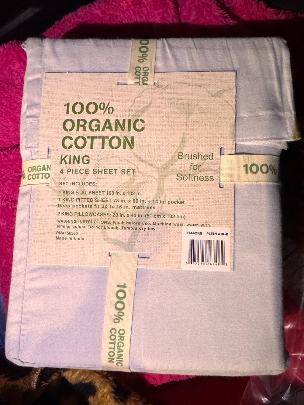 100% Organic Cotton King Sheet Set - Light Lavender